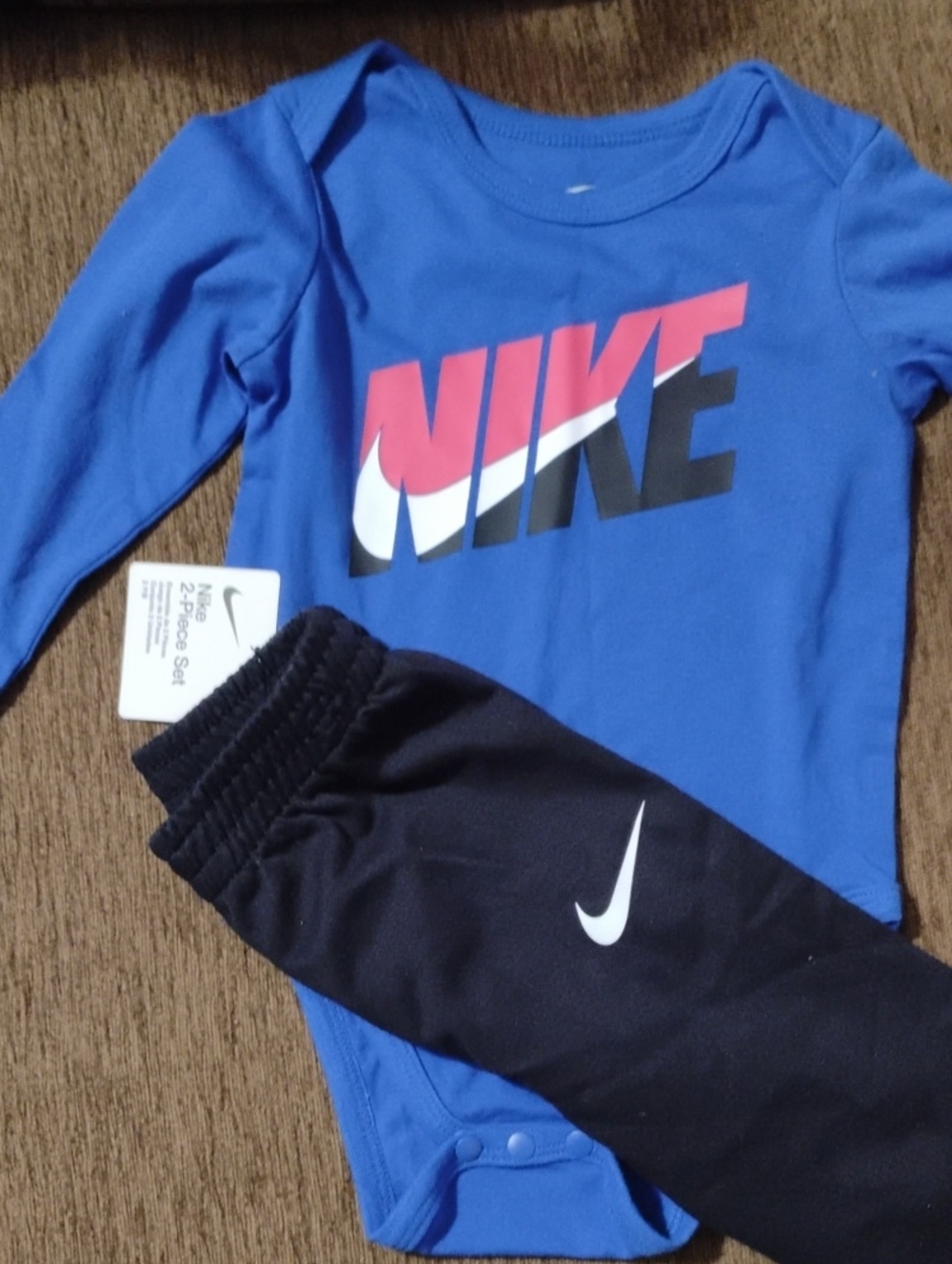 Nike Blue Bodysuit with Black Jogger Pants - Red & White Logo